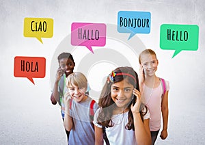 Hello in different languages chat bubbles learning with kids