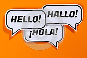 Hello in different languages speech bubble communication concept talking saying