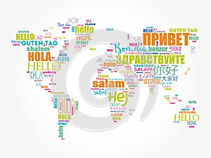 Hello in different languages word cloud