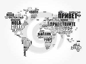 Hello in different languages word cloud