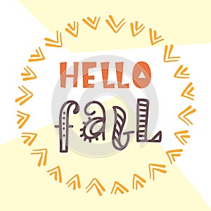 Hello fall card. Typography poster design