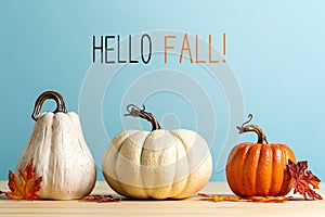 Hello fall message with pumpkins