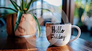 hello friday coffee cup AI generated