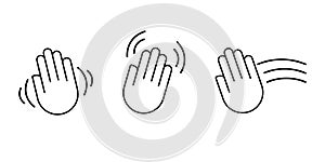 Hello goodbye waving hand vector. hi bye hey gesture outline. farewell palm movement sign. raised moving shake. stock illustration