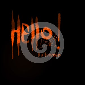 Hello Halloween, Ð¿reeting, invitation, card. Spider with spider web on Hello Halloween inscription.