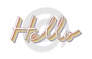 Hello hand lettering 3d isometric effect with rainbow patterns