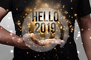 Hello 2019 with hand