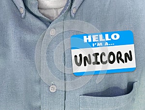 Hello I Am A Unicorn Name Tag Blue Shirt