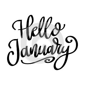 Hello january. Lettering phrase isolated on white