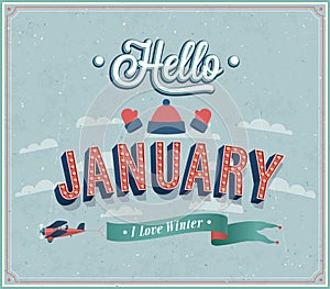 Hello january typographic design. photo