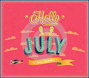 Hello july typographic design.