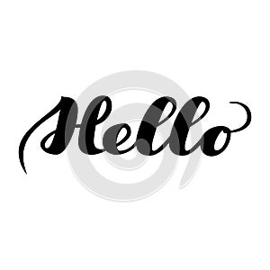 Hello - lettering for greeting card. Vector illustration isolated on white. Hand written text for web, announcment, post photo