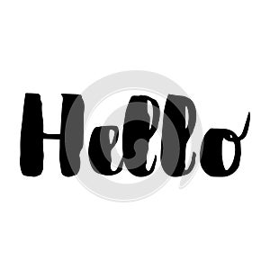 Hello - lettering for greeting card. Vector illustration isolated on white. Hand written text for web, announcment, post photo