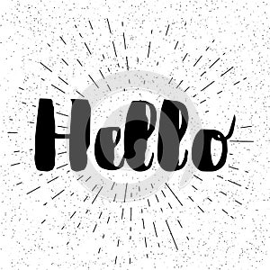 Hello - lettering for greeting card. Vector illustration isolated on white. Hand written text for web, announcment, post photo