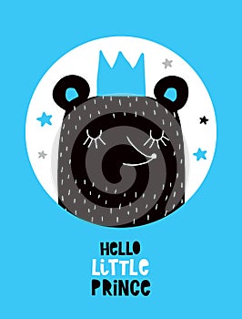 Hello Little Prince. Funny Baby Shower Vector Illustration.