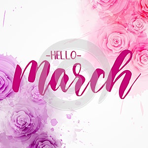 Hello March - floral spring concept background