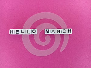 Hello march message on a pink background
