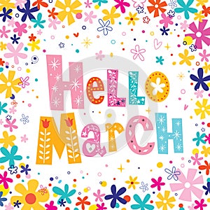 Hello March unique decorative lettering card