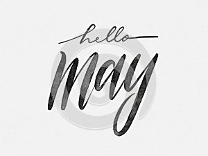 Hello May. Hand written lettering isolated on white background. water color style on white paper.