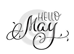 Hello May text on white background. Hand drawn vintage Calligraphy lettering Vector illustration EPS10