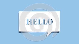 Hello message on cutout white paper speech bubble on blue background