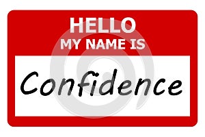 hello my name is confidence tag on white