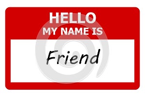 hello my name is friend tag on white