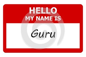 hello my name is guru tag on white