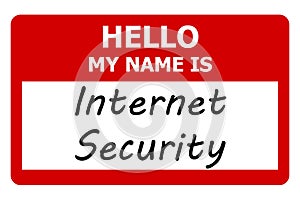 hello my name is internet security tag on white