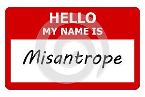 hello my name is misantrope tag on white