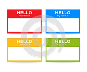 `Hello My Name Is...` Name Tag Set. Label sticker on white background. Vector illustration.