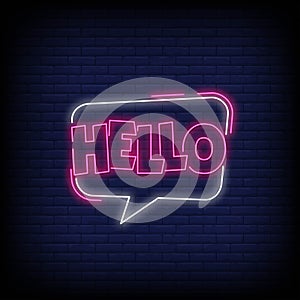 Hello Neon Signs Style Text Vector