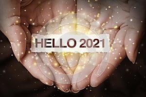 Hello new year 2021 with hand