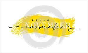 Hello November card. One line. Lettering poster with text. Vector EPS 10. Isolated on white background
