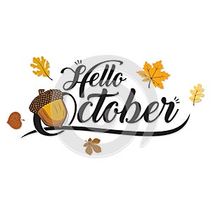 Hello October Acorn and Fall Leaves Abstract Background photo