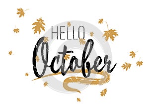 Hello October autumn seasonal calligraphic banner