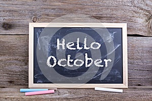 Hello October on blackboard photo