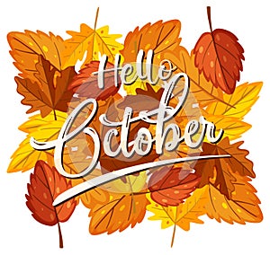 Hello October logo with ornamental autumn leaf