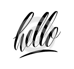 Hello phrase hand drawn vector lettering. Black ink isolated