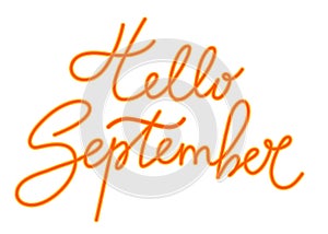 Hello September calligraphy. Autumn greeting card. Hand-drawn illustration