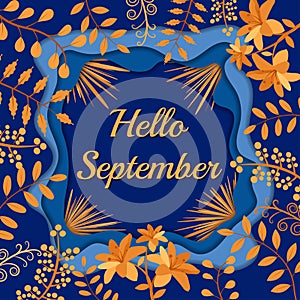 Hello September Card Vector Illustration. Abstract modern design. Social media post