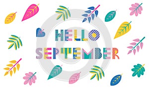 Hello SEPTEMBER. Trendy geometric font in memphis style of 80s-90s photo
