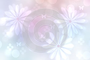 Hello spring background. Abstract delicate bright spring or summer landscape texture with natural blue pink white bokeh blossoms,
