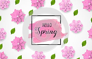 Hello Spring background with beautiful colorful flower. Vector illustration