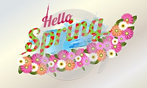 Hello Spring background with beautiful flower.Vector illustration - Images vectorielles