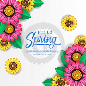 Hello Spring background with beauty flower blossom