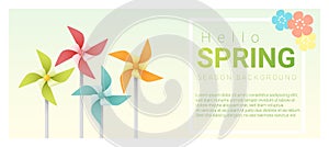 Hello spring background with colorful pinwheels