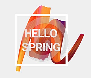 Hello spring background with colroful brush stroke