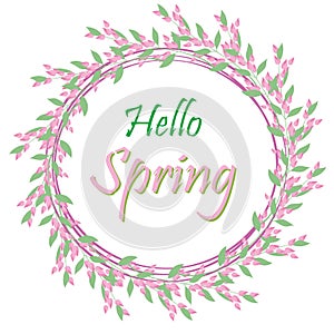 Hello Spring Background With Flowers. frame.