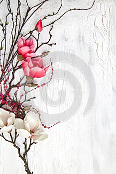 Hello spring background with flowers photo